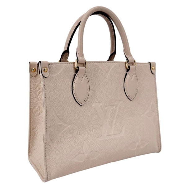 LOUIS VUITTON Onthego PM Giant Monogram Empreinte Leather Satchel Bag Cream