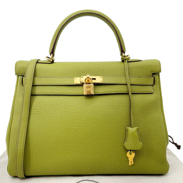 HERMES Kelly 35 Togo Leather Satchel Shoulder Bag Vert Anis