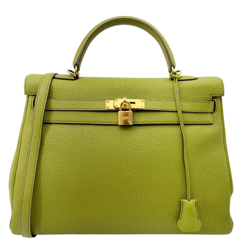 HERMES Kelly 35 Togo Leather Satchel Shoulder Bag Vert Anis