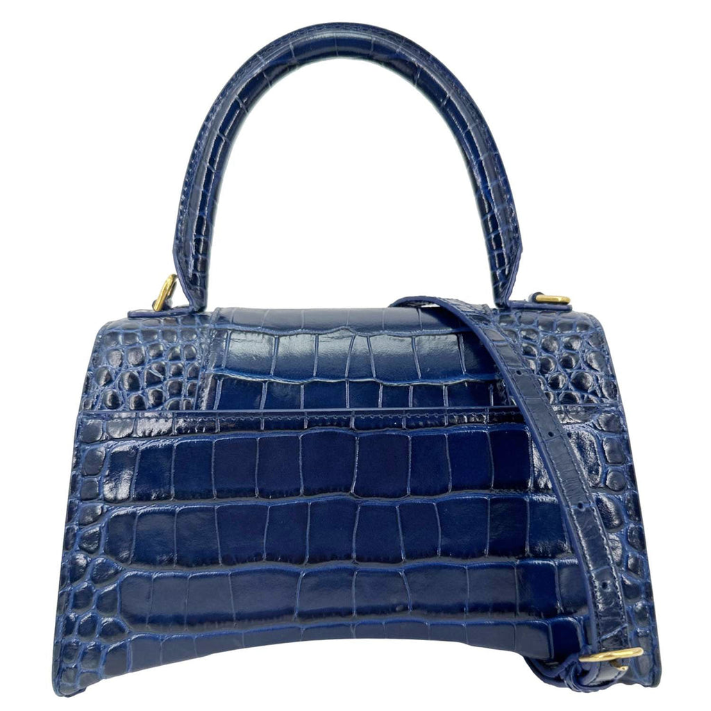 BALENCIAGA Hourglass Small Crocodile Embossed Top Handle Shoulder Bag