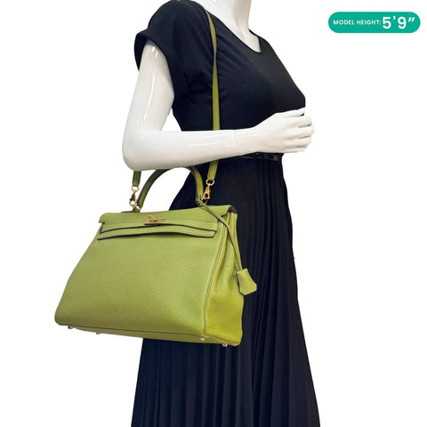 HERMES Kelly 35 Togo Leather Satchel Shoulder Bag Vert Anis