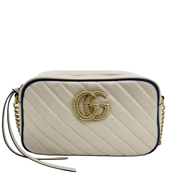 GUCCI GG Marmont Small Diagonal Matelasse Calfskin Leather Camera Bag Off White 447632