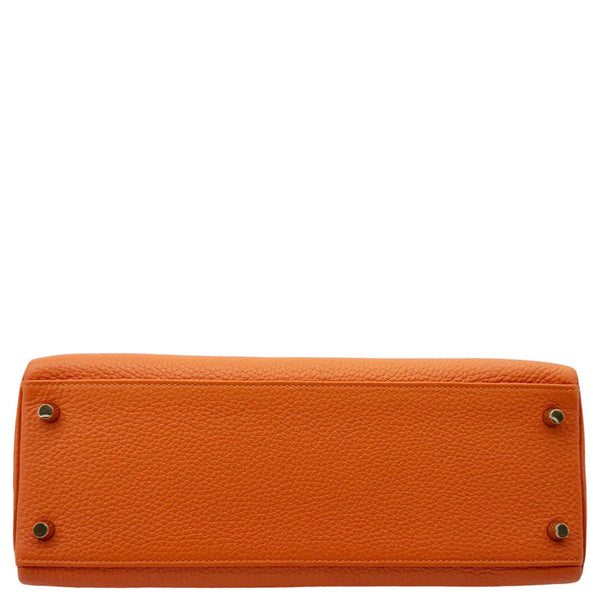 HERMES Kelly 28 Clemence Leather Shoulder Bag Orange