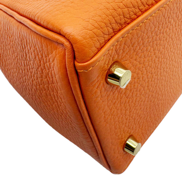 HERMES Kelly 28 Clemence Leather Shoulder Bag Orange