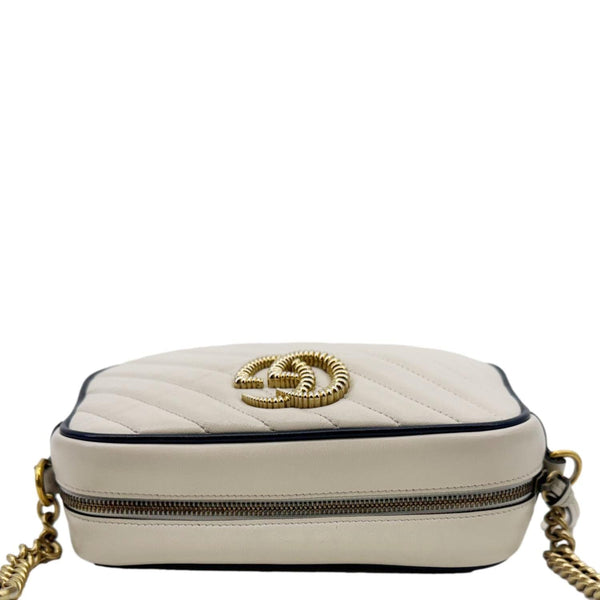 GUCCI GG Marmont Small Diagonal Matelasse Calfskin Leather Camera Bag Off White 447632