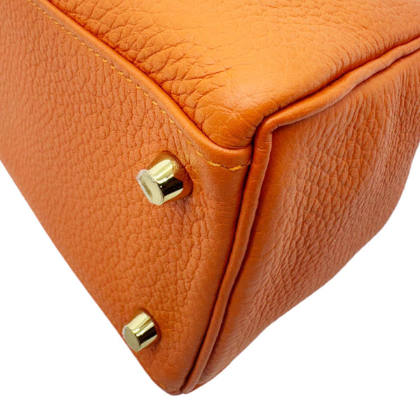 HERMES Kelly 28 Clemence Leather Shoulder Bag Orange