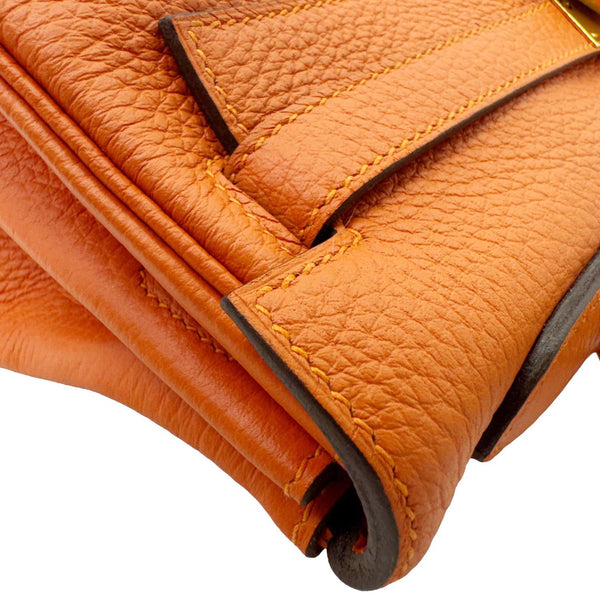 HERMES Kelly 28 Clemence Leather Shoulder Bag Orange