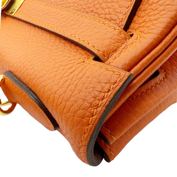 HERMES Kelly 28 Clemence Leather Shoulder Bag Orange