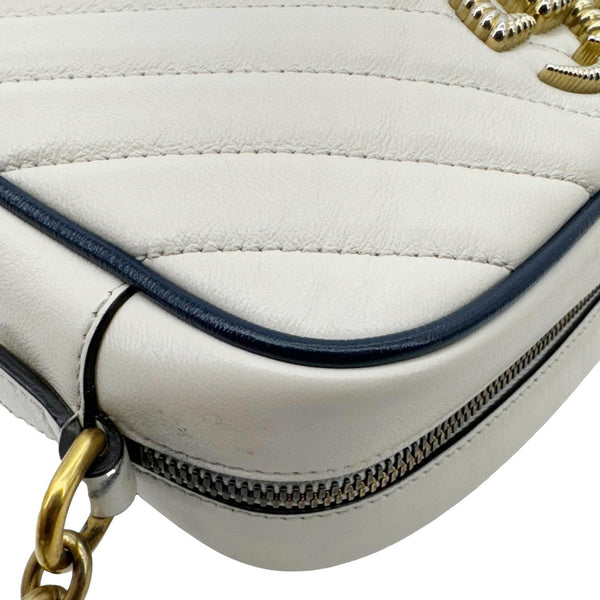 GUCCI GG Marmont Small Diagonal Matelasse Calfskin Leather Camera Bag Off White 447632