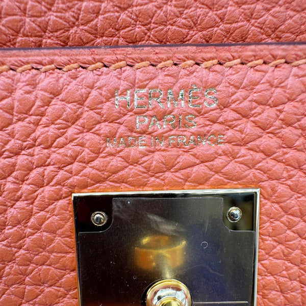 HERMES Kelly 28 Clemence Leather Shoulder Bag Orange