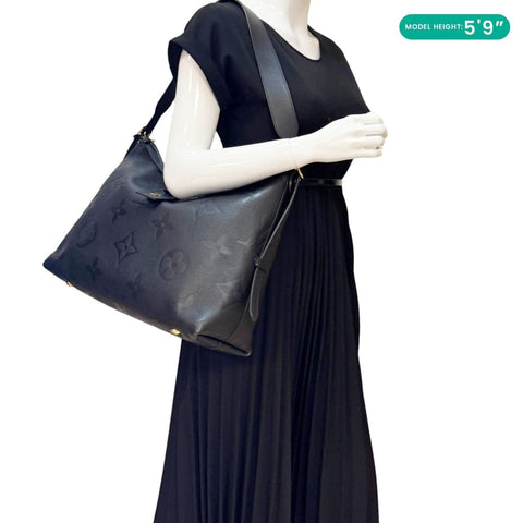 LOUIS VUITTON Carryall MM Monogram Empreinte Leather Shoulder Bag Black