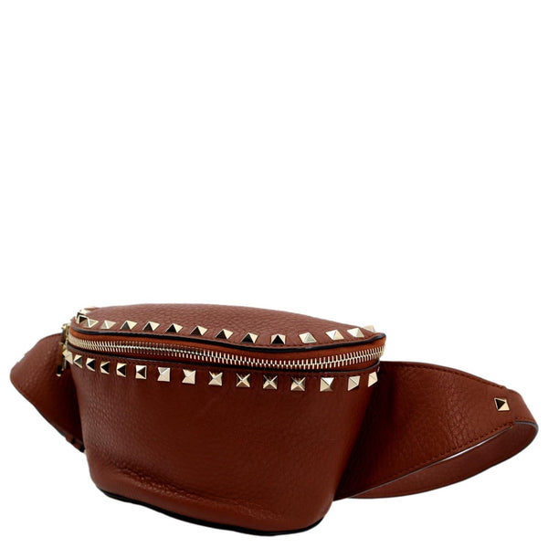 VALENTINO Rockstud Leather Crossbody Belt Bag Bright Cognac