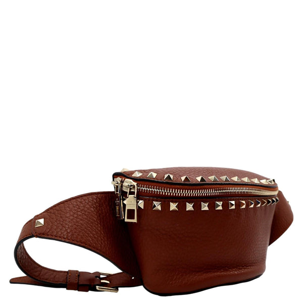 VALENTINO Rockstud Leather Crossbody Belt Bag Bright Cognac