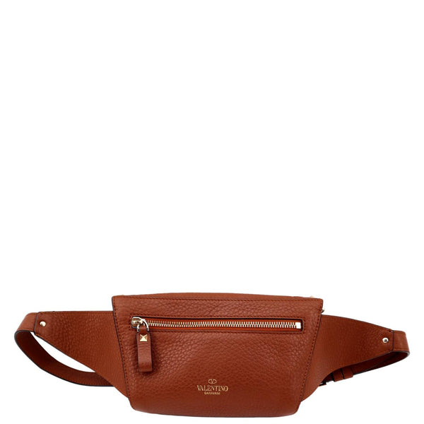 VALENTINO Rockstud Leather Crossbody Belt Bag Bright Cognac