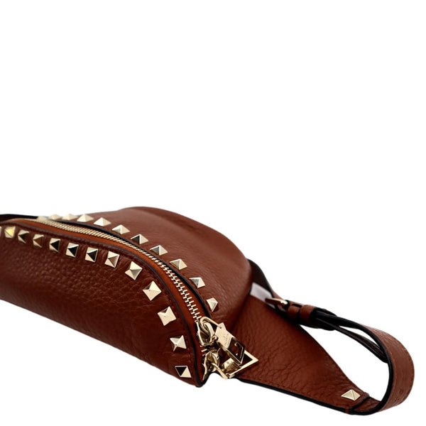 VALENTINO Rockstud Leather Crossbody Belt Bag Bright Cognac