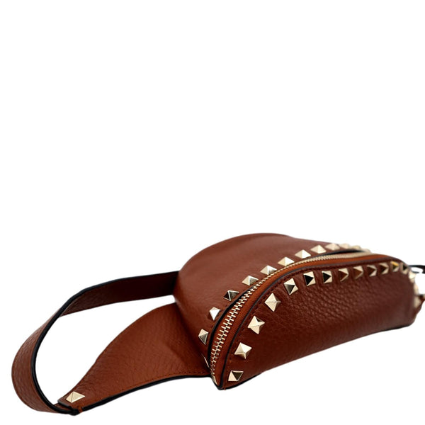 VALENTINO Rockstud Leather Crossbody Belt Bag Bright Cognac