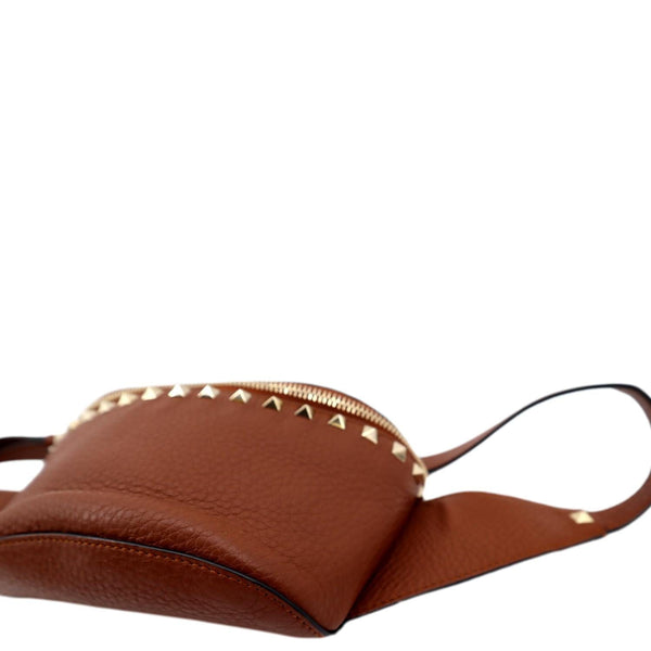 VALENTINO Rockstud Leather Crossbody Belt Bag Bright Cognac