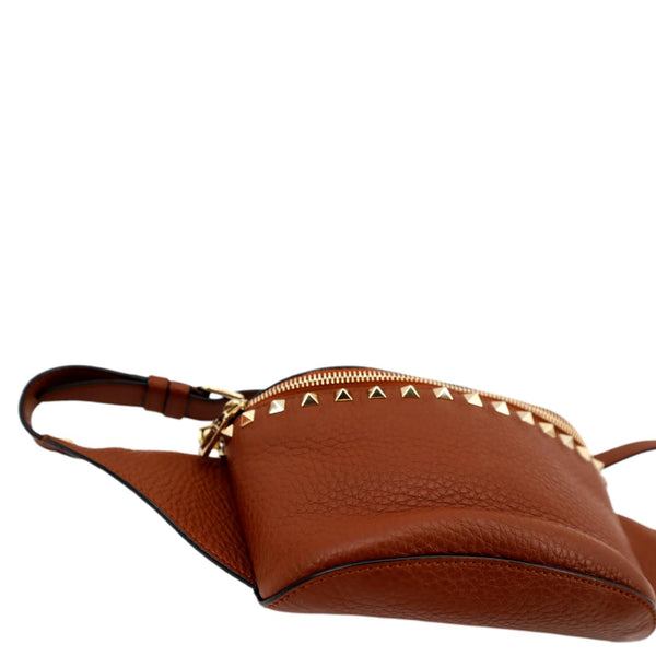 VALENTINO Rockstud Leather Crossbody Belt Bag Bright Cognac