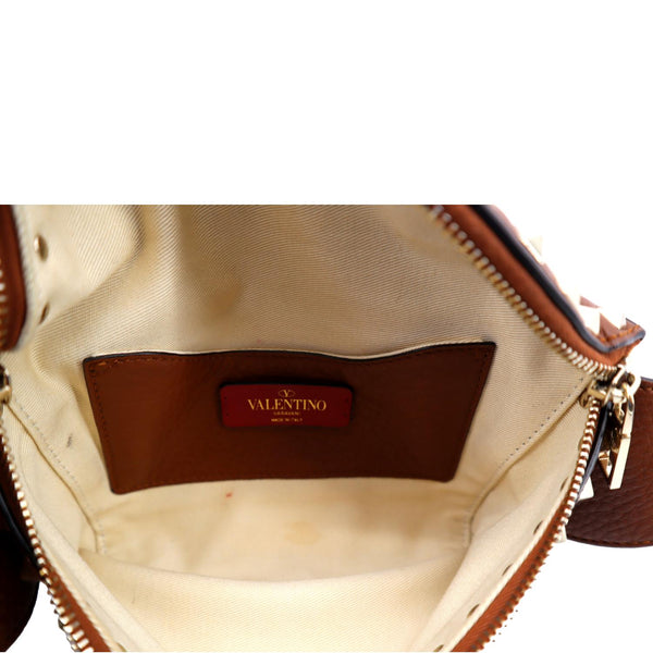 VALENTINO Rockstud Leather Crossbody Belt Bag Bright Cognac