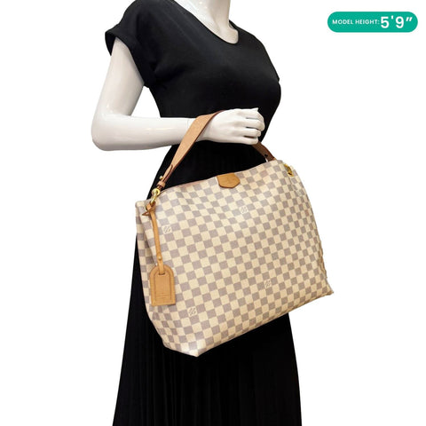 LOUIS VUITTON Graceful MM Damier Azur Hobo Shoulder Bag White