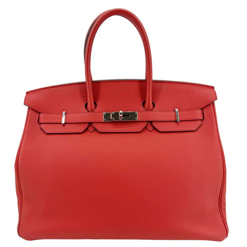 HERMES Birkin 35 Clemence Leather Satchel Bag Orange