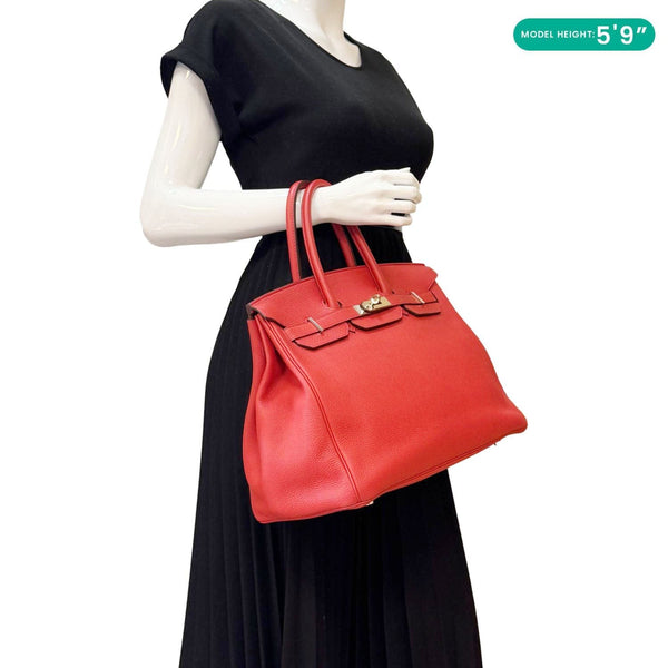 HERMES Birkin 35 Clemence Leather Satchel Bag Orange