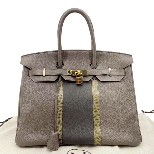 HERMES Birkin 35 Club Lizard Clemence Leather Satchel Bag Gris Fonze