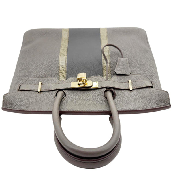 HERMES Birkin 35 Club Lizard Clemence Leather Satchel Bag Gris Fonze
