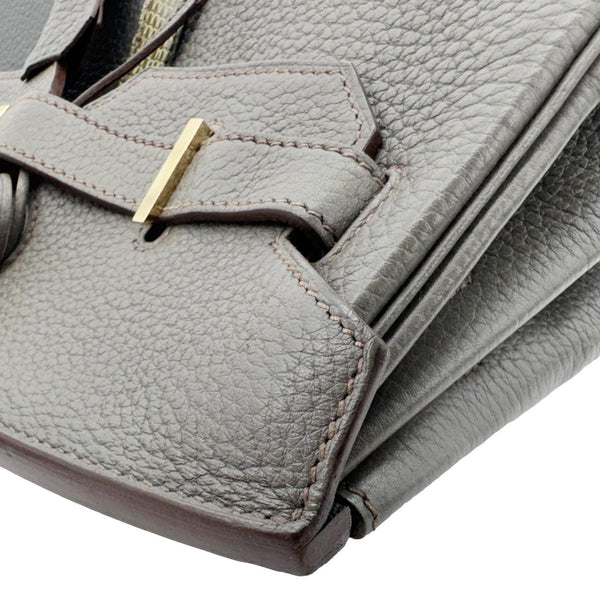 HERMES Birkin 35 Club Lizard Clemence Leather Satchel Bag Gris Fonze