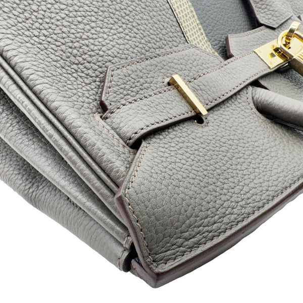 HERMES Birkin 35 Club Lizard Clemence Leather Satchel Bag Gris Fonze