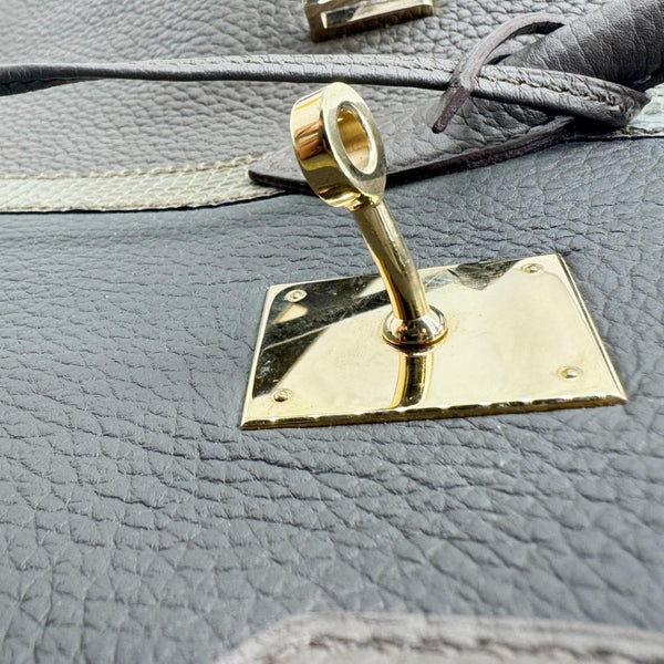 HERMES Birkin 35 Club Lizard Clemence Leather Satchel Bag Gris Fonze