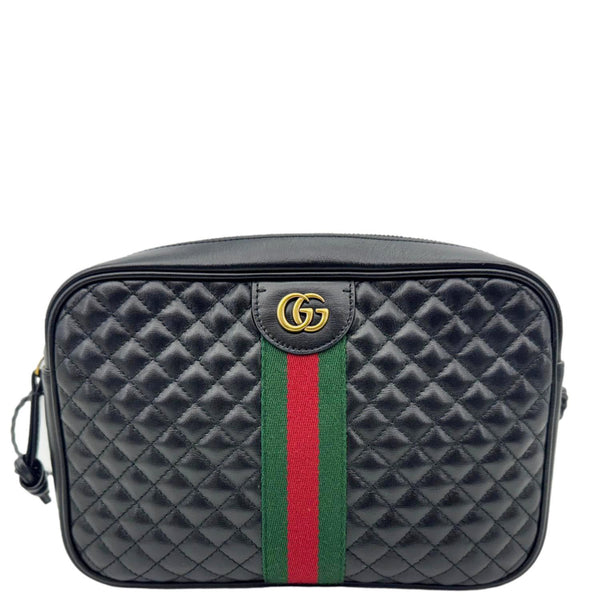 GUCCI Trapuntata Small Web Calfskin Leather Camera Shoulder Bag Black 541051