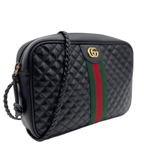 GUCCI Trapuntata Small Web Calfskin Leather Camera Shoulder Bag Black 541051