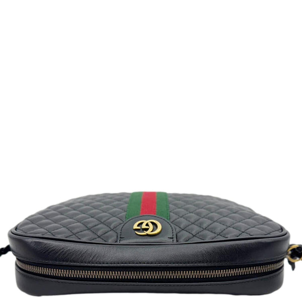 GUCCI Trapuntata Small Web Calfskin Leather Camera Shoulder Bag Black 541051