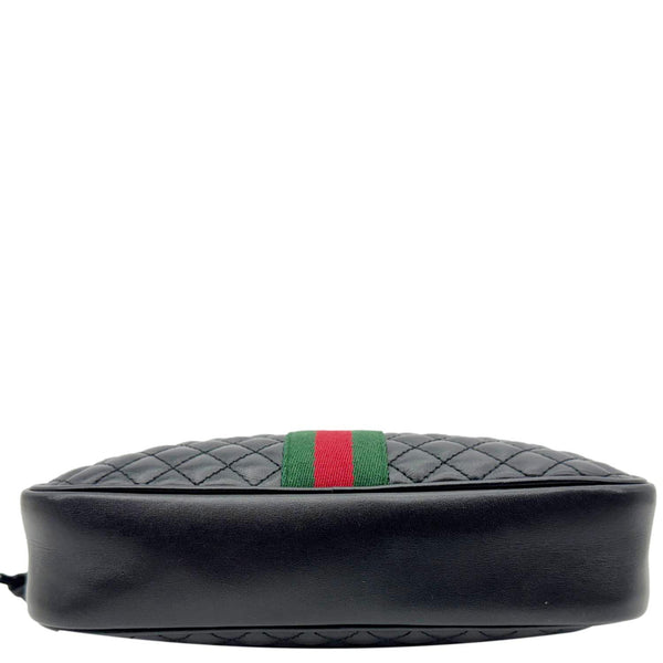 GUCCI Trapuntata Small Web Calfskin Leather Camera Shoulder Bag Black 541051