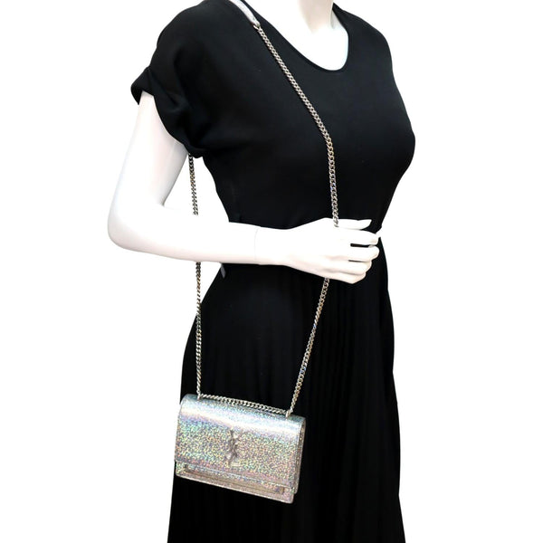 YVES SAINT LAURENT Sunset Crackled Metallic Leather Bag