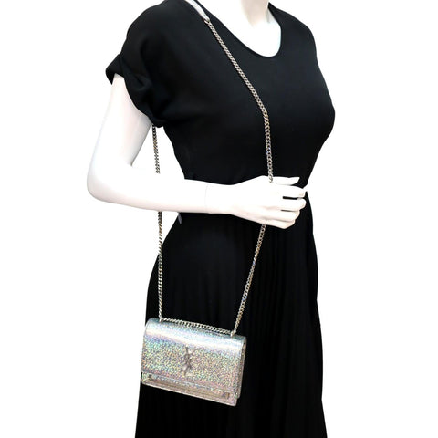 YVES SAINT LAURENT Sunset Crackled Metallic Leather Bag