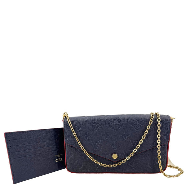LOUIS VUITTON Felicie Pochette Empreinte Leather Crossbody Bag Blue