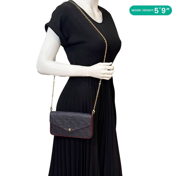 LOUIS VUITTON Felicie Pochette Empreinte Leather Crossbody Bag Blue