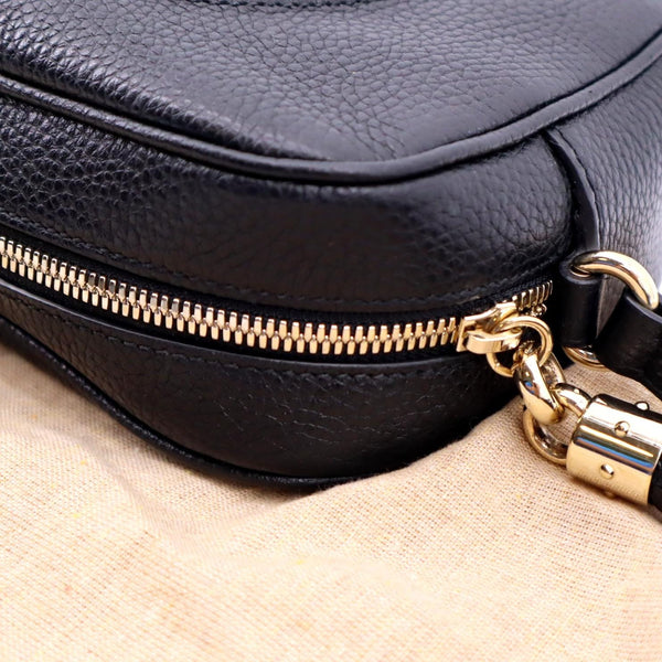 GUCCI Soho Disco Pebbled Leather Crossbody Bag Black 308364