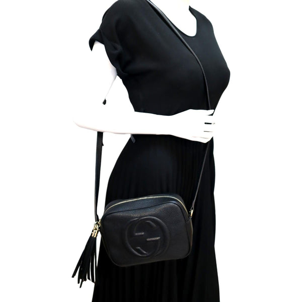 GUCCI Soho Disco Pebbled Leather Crossbody Bag Black 308364