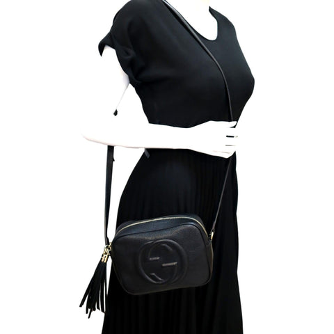 GUCCI Soho Disco Pebbled Leather Crossbody Bag Black 308364