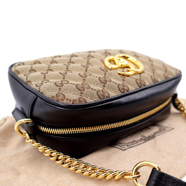 GUCCI GG Marmont Small Matelasse Canvas Leather Crossbody Bag Beige 447632