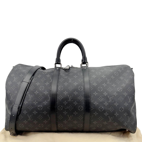 LOUIS VUITTON Keepall 55 Bandouliere Monogram Eclipse Travel Bag Black