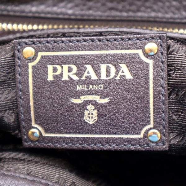 PRADA Vitello Daino Leather Tote Shoulder Bag Dark Brown