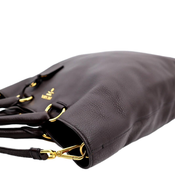 PRADA Vitello Daino Leather Tote Shoulder Bag Dark Brown