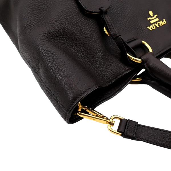 PRADA Vitello Daino Leather Tote Shoulder Bag Dark Brown