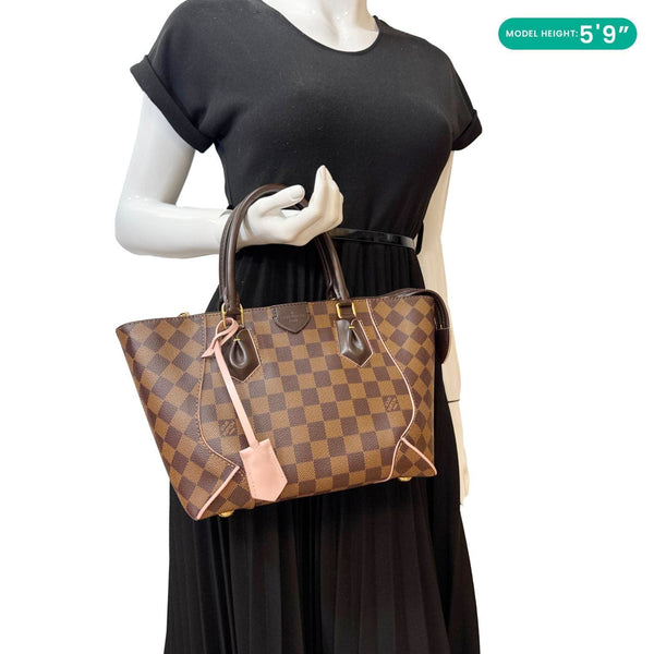 LOUIS VUITTON Caissa MM Damier Ebene Tote Bag Rose Ballerine