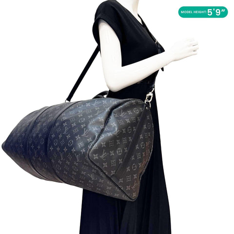 LOUIS VUITTON Keepall 55 Bandouliere Monogram Eclipse Travel Bag Black