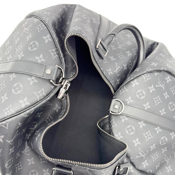 LOUIS VUITTON Keepall 55 Bandouliere Monogram Eclipse Travel Bag Black